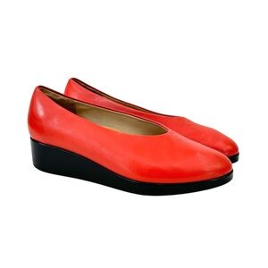HOPP Studios Slip On Wedge - Red Lightweight Soft Leather Slip On Wedges Shoes